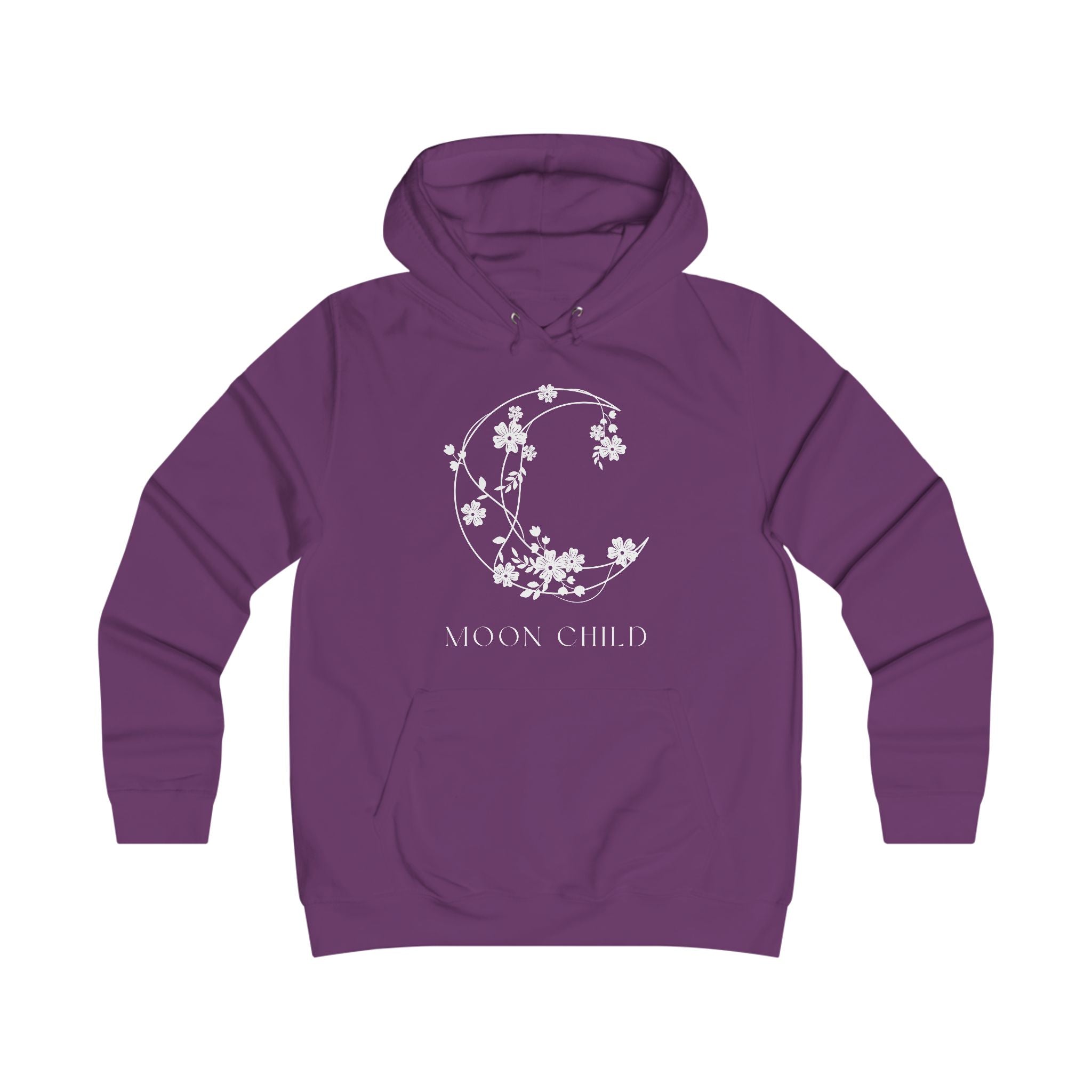 Moon Child Floral Hoodie — Feminine Crescent Moon Graphic Sweatshirt