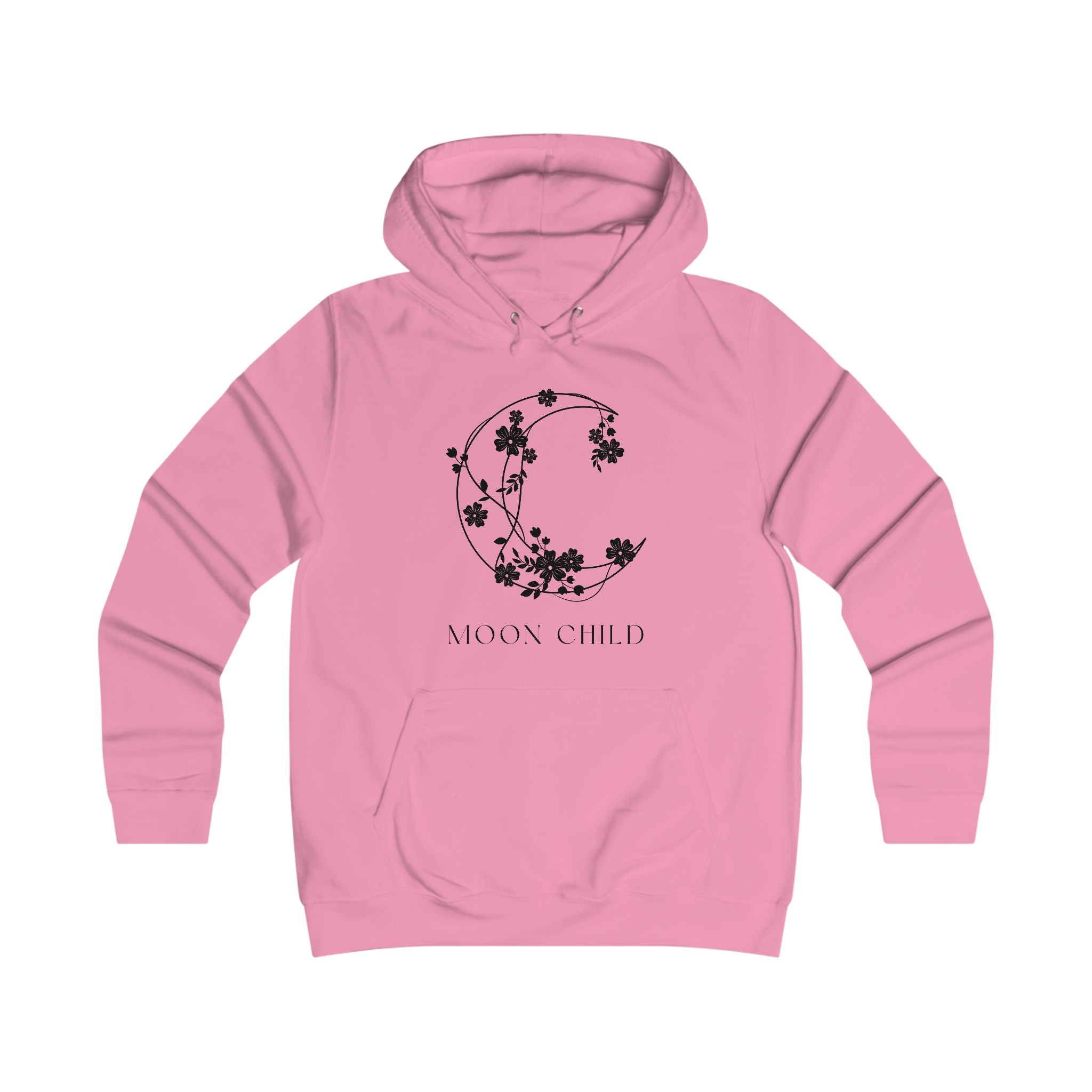 Moon Child Floral Hoodie — Feminine Crescent Moon Graphic Sweatshirt