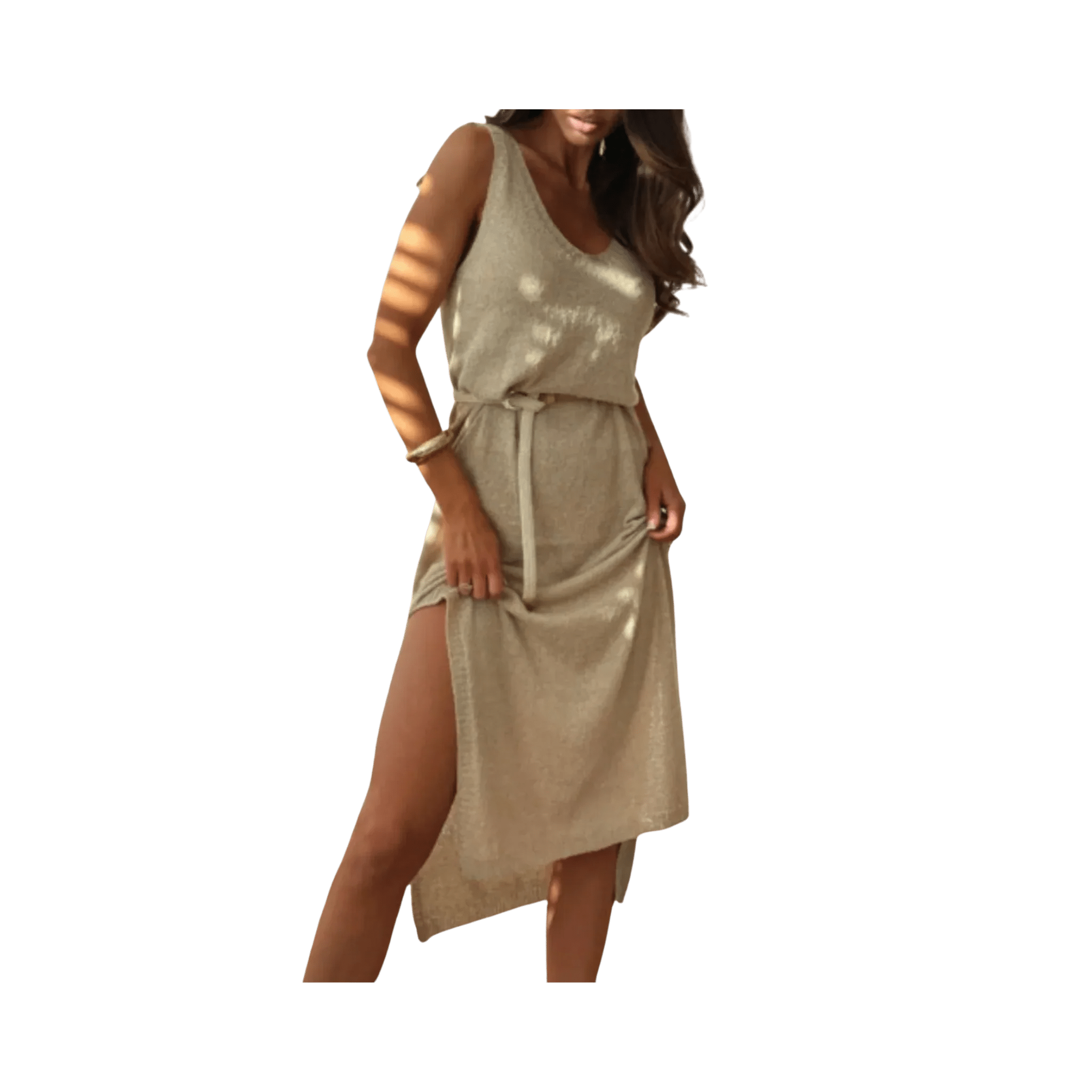 Boho-Chic Slit Midi Sweater Dress - minbolu -