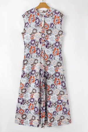 Boho Jumpsuit - Floral Sleeveless Button Front Wide Leg Women's Jumpsuit - minbolu -