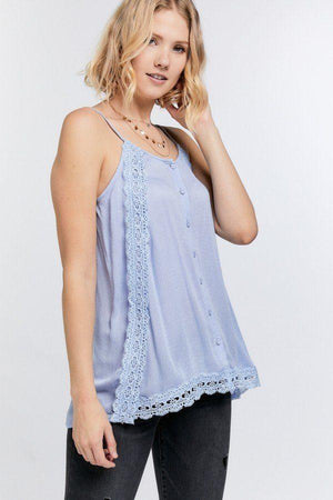Boho Women's Cami Top | Lace Trimmed | Light Blue - minbolu -
