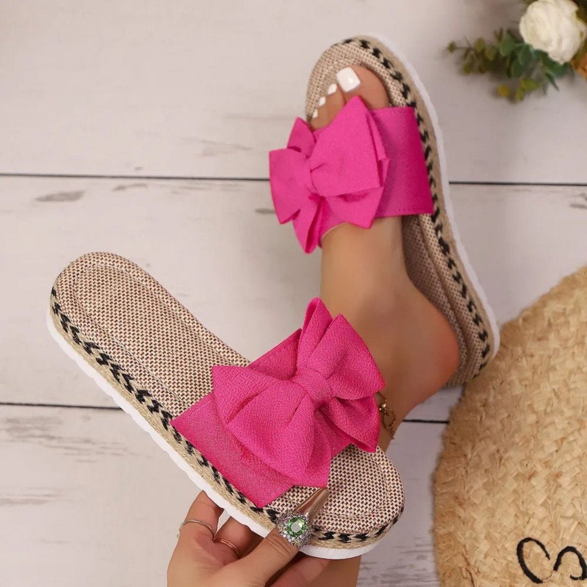 Bow Open Toe Platform Sandals - Open Toe Slide Sandals - minbolu