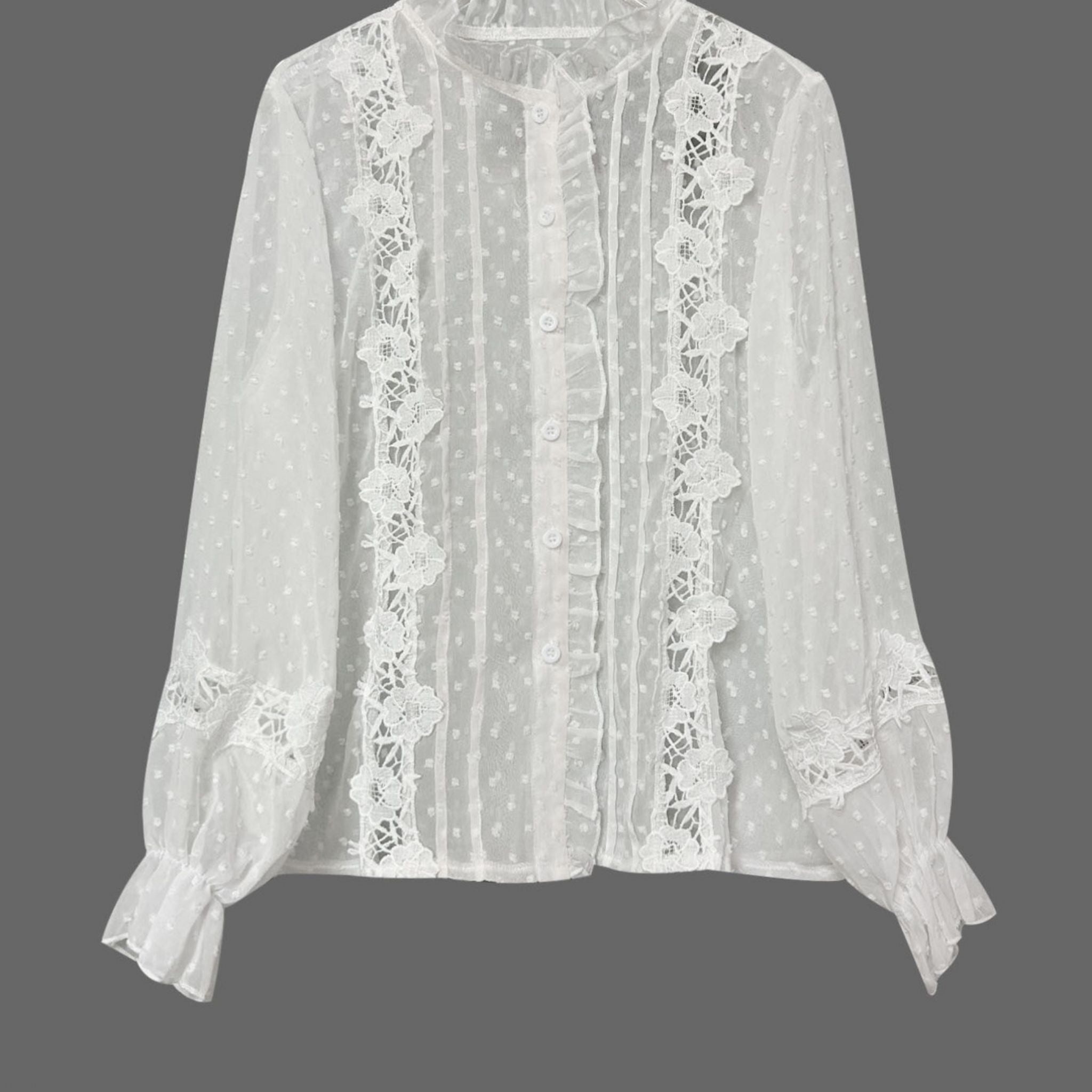 Lace Trimmed Swiss Dot Shirt