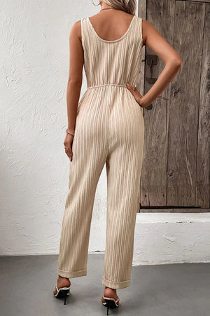 Chic Sleeveless Jumpsuit with Pockets - Casual Wide Leg Romper - minbolu -