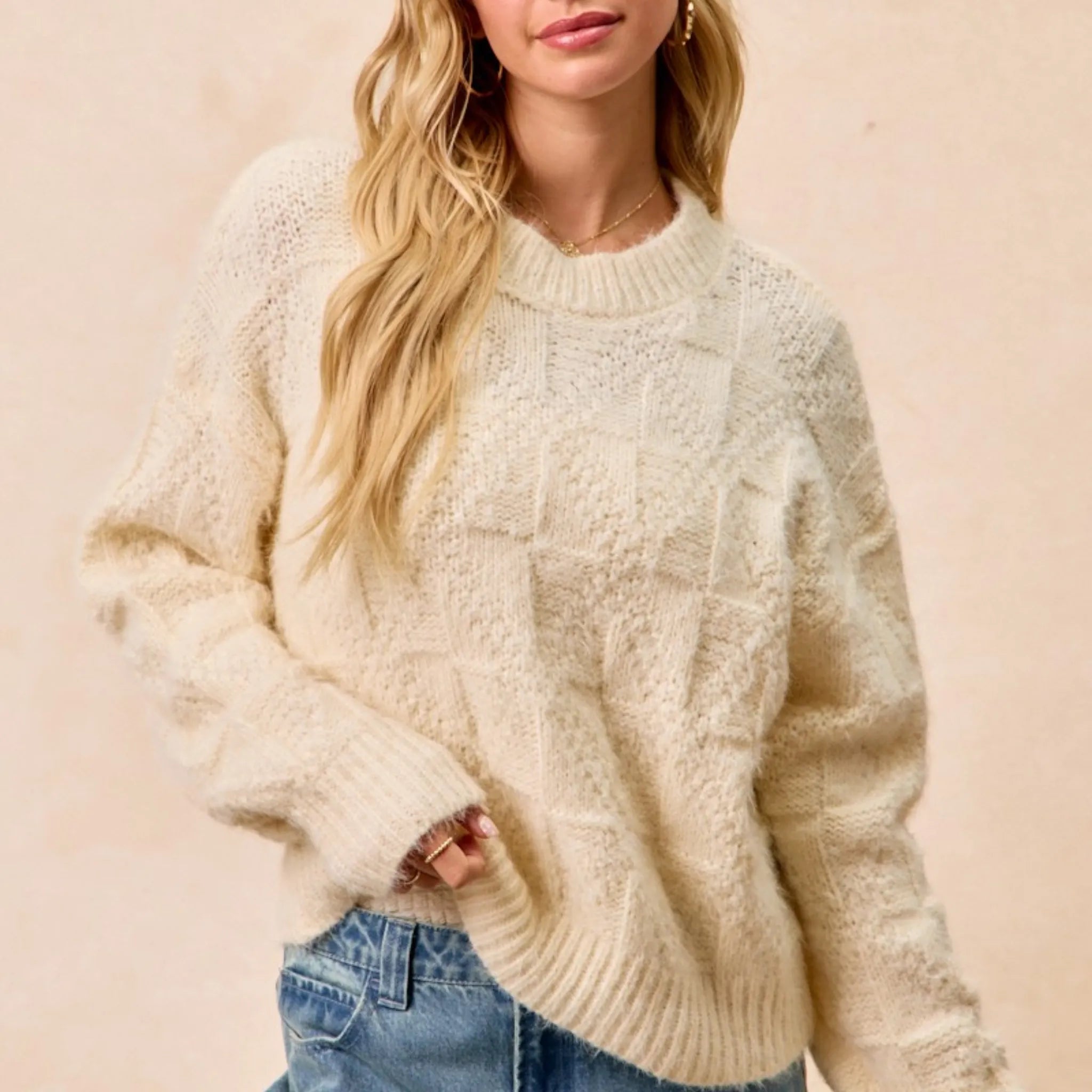 BiBi Checker Board Drop Shoulder Sweater