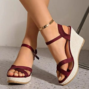 Crisscross Open Toe Wedge Sandals - minbolu -