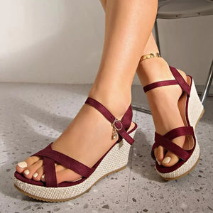 Crisscross Open Toe Wedge Sandals - minbolu -