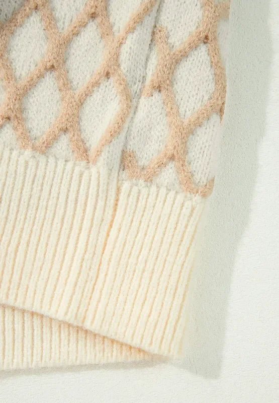 Diamond Pattern Mock Neck Sweater – Soft & Stylish - minbolu -
