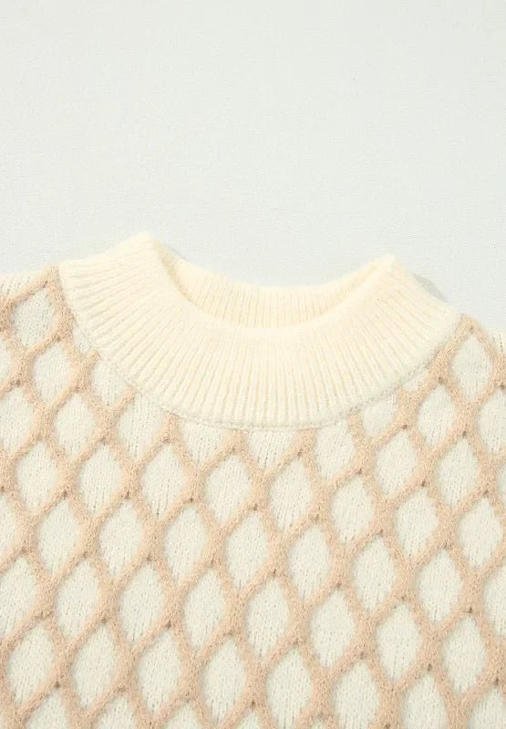 Diamond Pattern Mock Neck Sweater – Soft & Stylish - minbolu -
