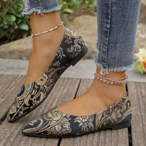 Flat Slip-On Point Toe Flats - Rhinestone Embellished Women's Shoes - minbolu -