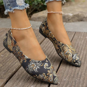 Flat Slip-On Point Toe Flats - Rhinestone Embellished Women's Shoes - minbolu -