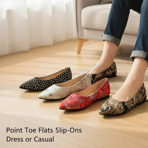 Flat Slip-On Point Toe Flats - Rhinestone Embellished Women's Shoes - minbolu -