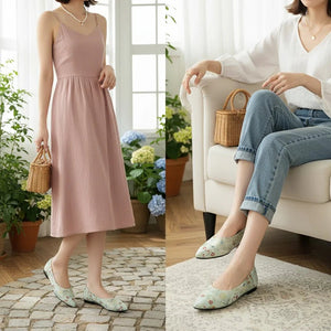 Flat Slip-On Point Toe Flats - Rhinestone Embellished Women's Shoes - minbolu -