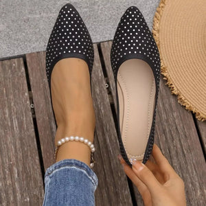 Flat Slip-On Point Toe Flats - Rhinestone Embellished Women's Shoes - minbolu -