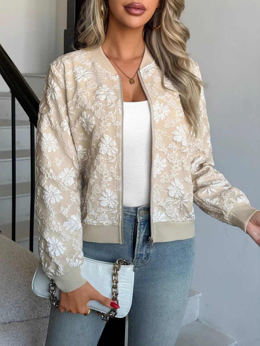 Floral Lightweight Zip Up Jacket - minbolu -