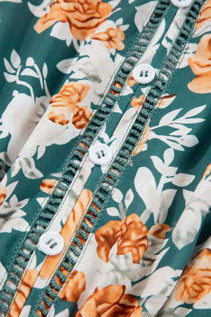 Floral Print Trimmed V Neck Tie Waist Sleeveless Dress - minbolu -