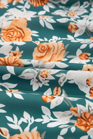 Floral Print Trimmed V Neck Tie Waist Sleeveless Dress - minbolu -