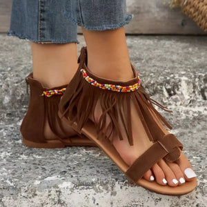Fringe Ankle Strap Sandals - minbolu -