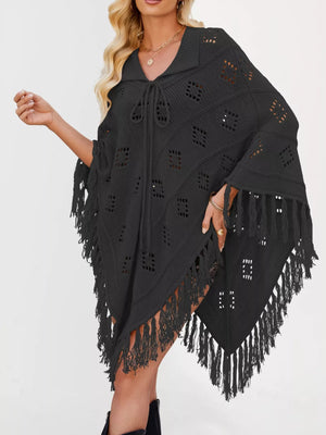Fringe Openwork Knit Cover Up - minbolu -