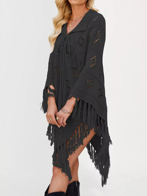 Fringe Openwork Knit Cover Up - minbolu -