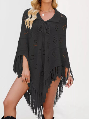 Fringe Openwork Knit Cover Up - minbolu -