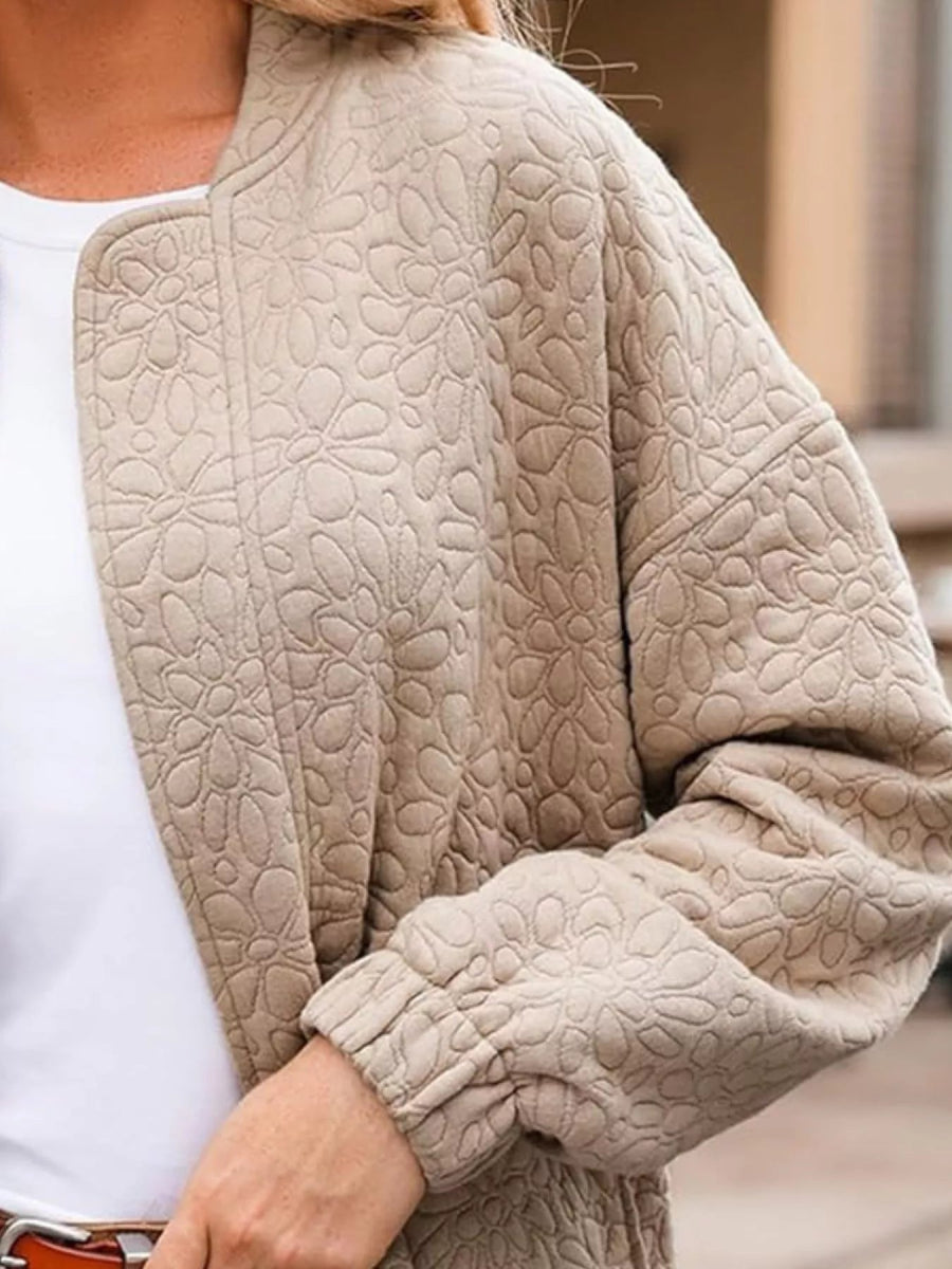 Full Size Floral Quilted Zip Up Jacket Plus Size - minbolu -