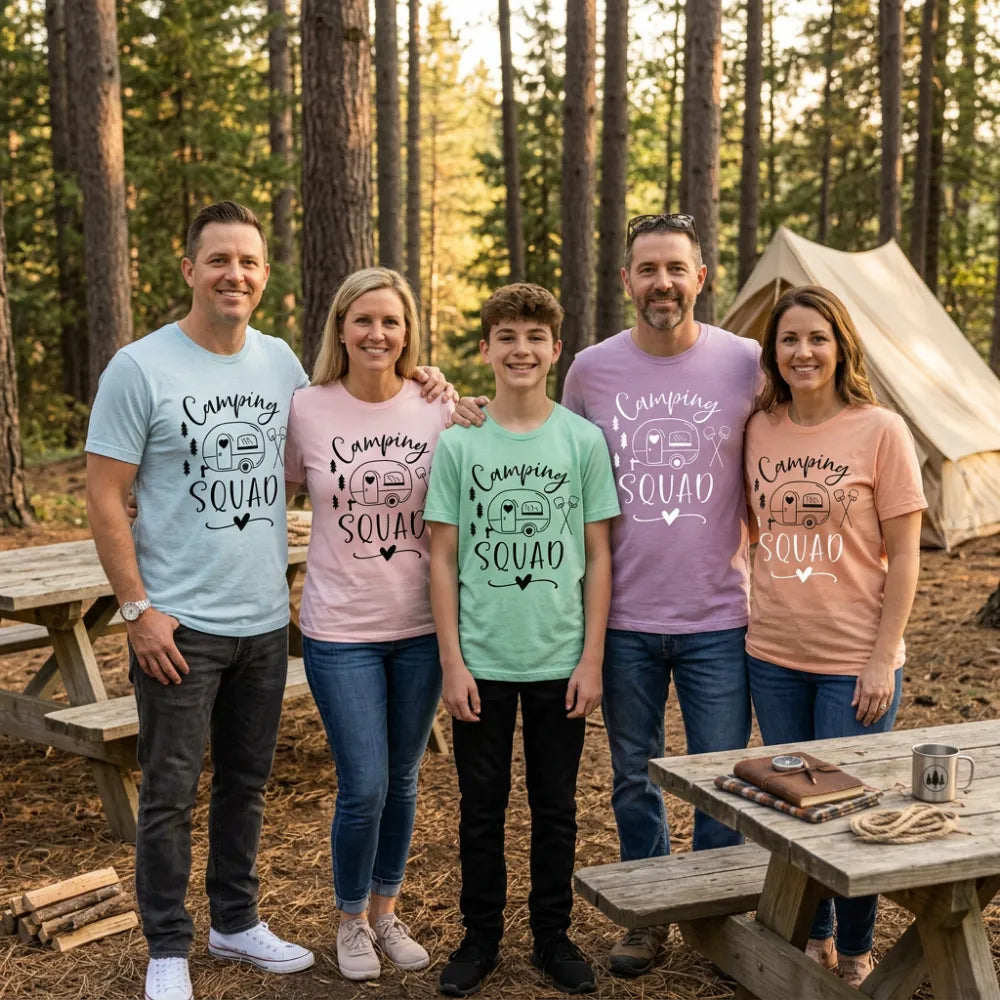 Camping Squad Blue Tee | Outdoor Fun Shirt