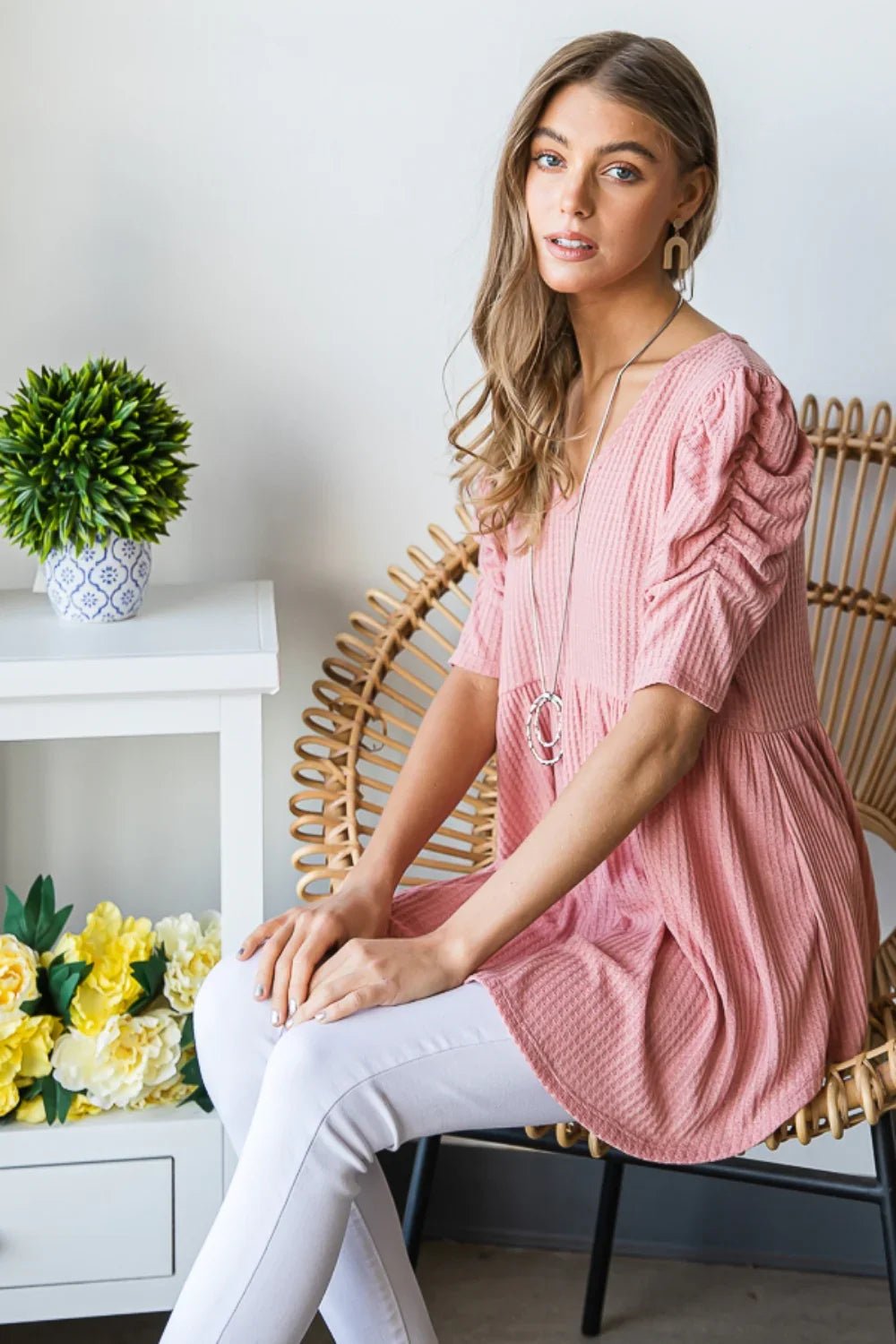 Heimish Waffle Knit Babydoll Top - minbolu -