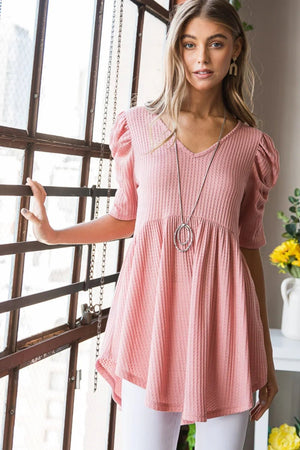 Heimish Waffle Knit Babydoll Top - minbolu -