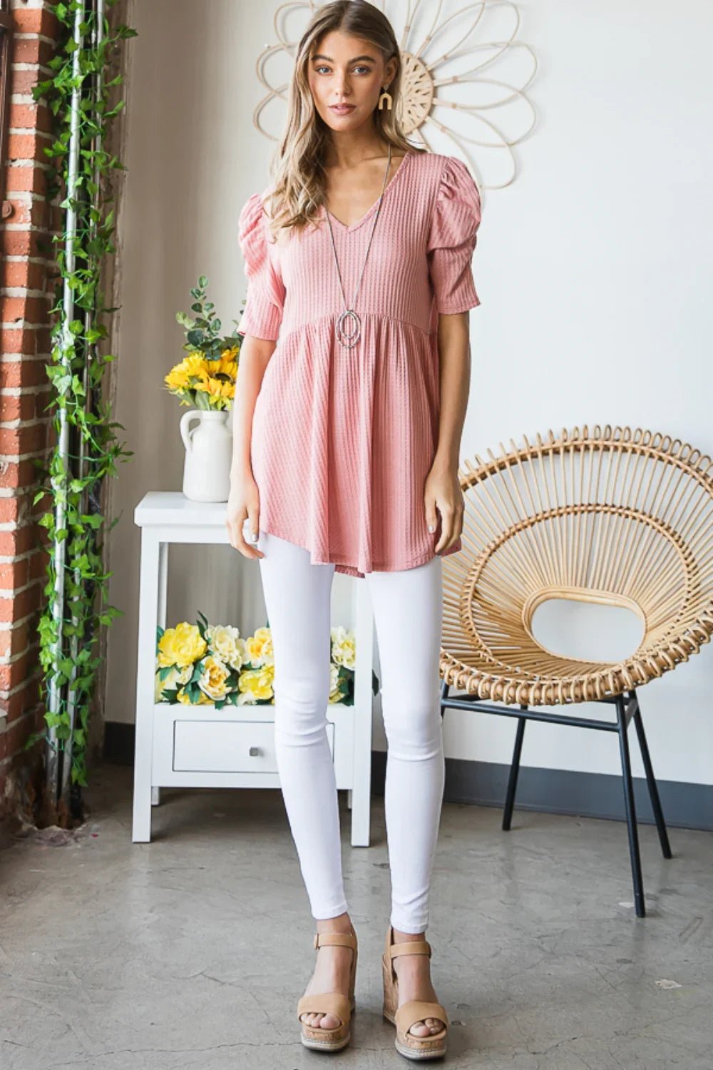 Heimish Waffle Knit Babydoll Top - minbolu -