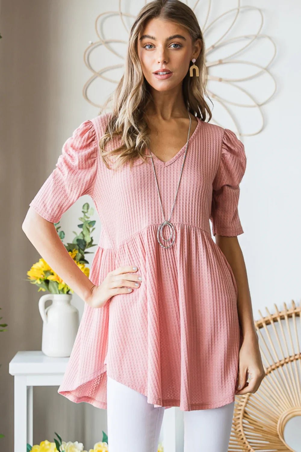 Heimish Waffle Knit Babydoll Top - minbolu -