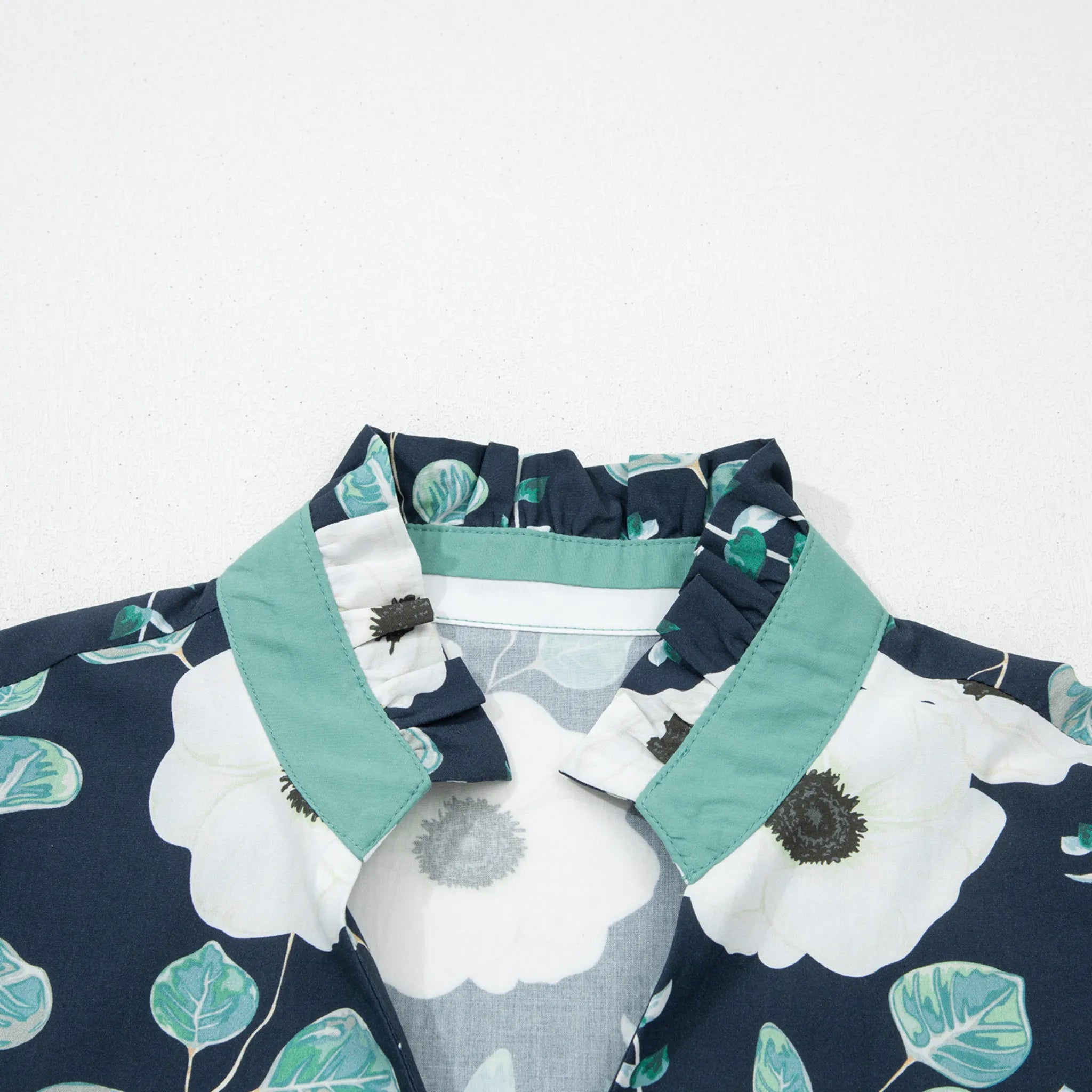 Blue Floral Print Striped Patchwork V Neck Short Sleeve Blouse