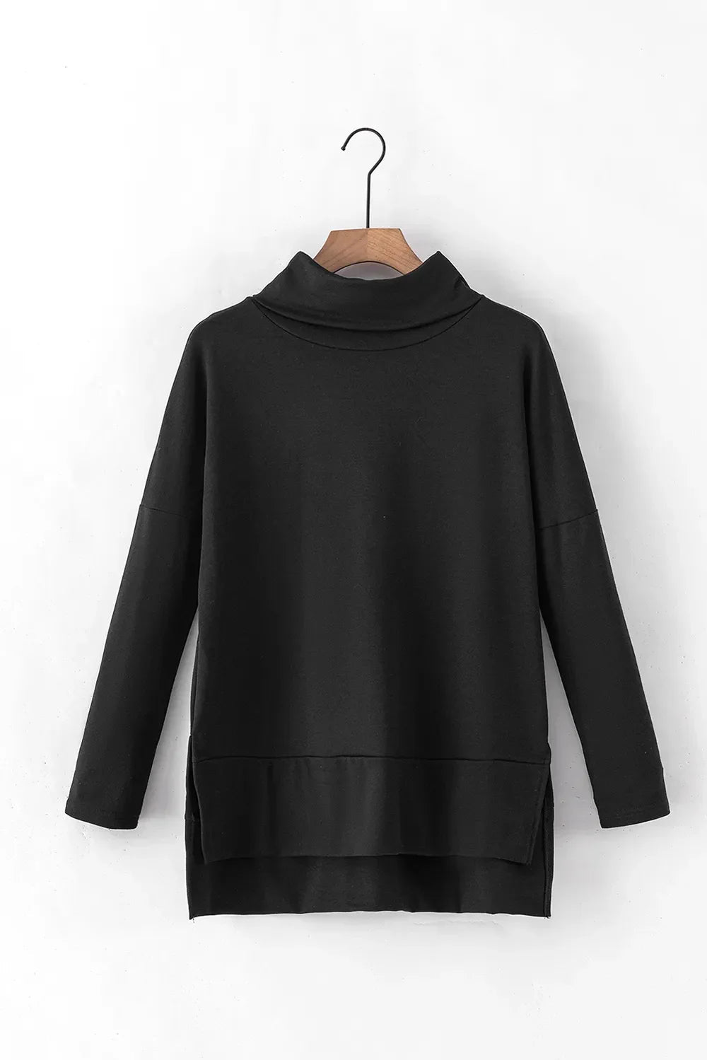 Long Sleeve Blouse - Side Slit High-Low Cowl Neck Style - minbolu -