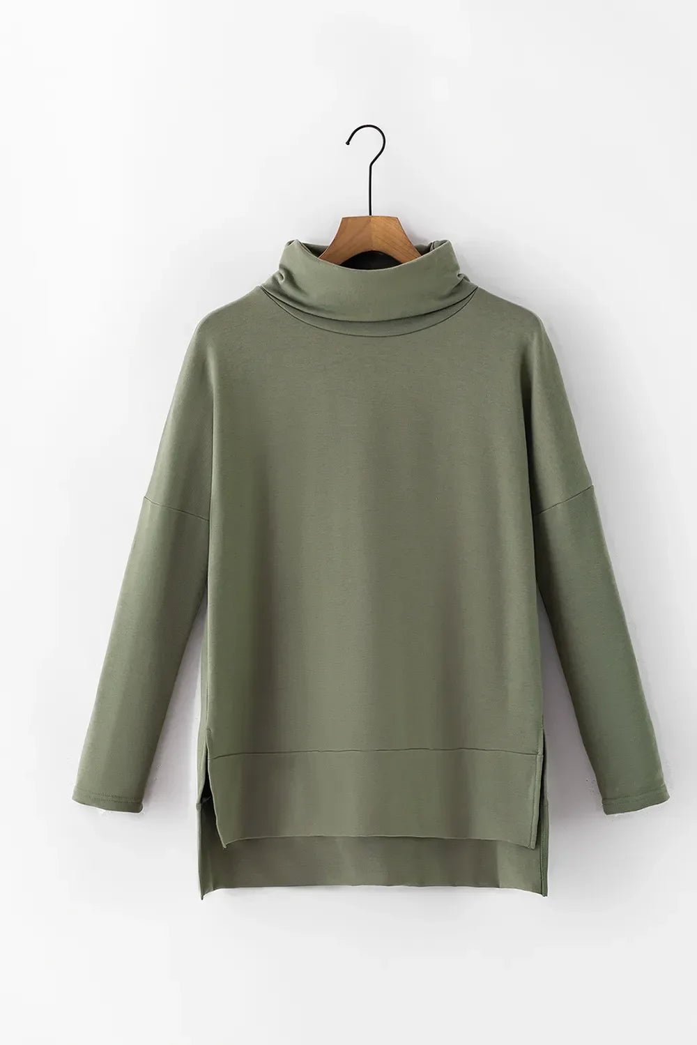 Long Sleeve Blouse - Side Slit High-Low Cowl Neck Style - minbolu -