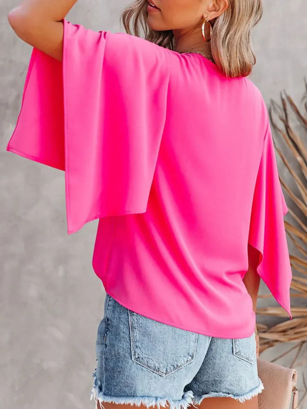 Loose-Fitting Blouse - Women's V-Neck Short-Sleeve Boho Style - minbolu -