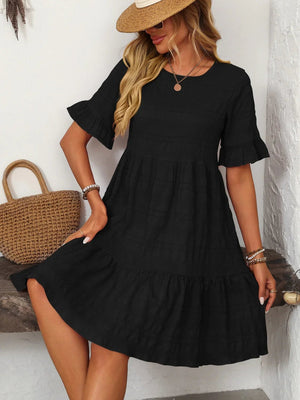Mandy Ruched Half Sleeve Boho Dress - minbolu -