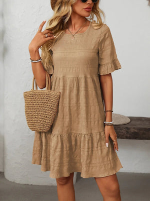 Mandy Ruched Half Sleeve Boho Dress - minbolu -