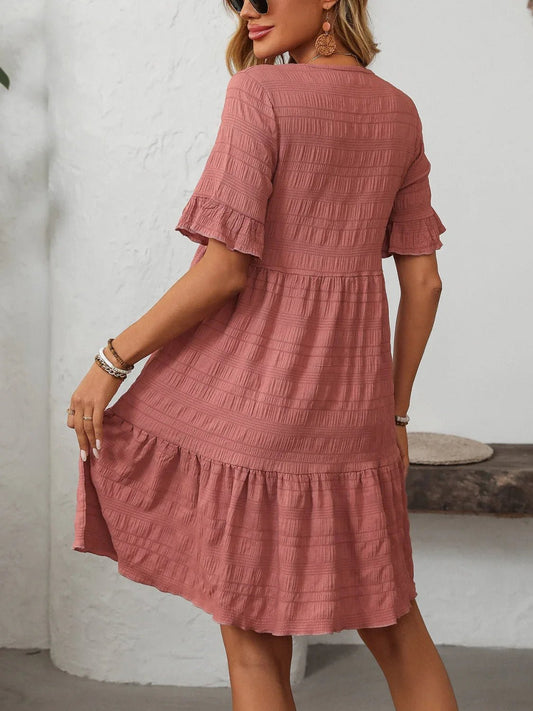 Mandy Ruched Half Sleeve Boho Dress - minbolu -