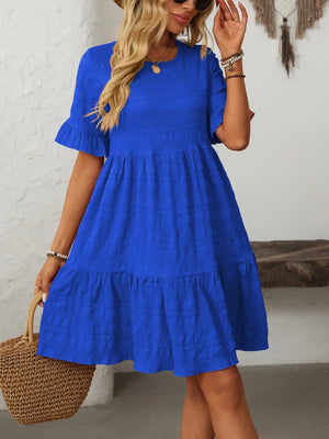 Mandy Ruched Half Sleeve Boho Dress - minbolu -