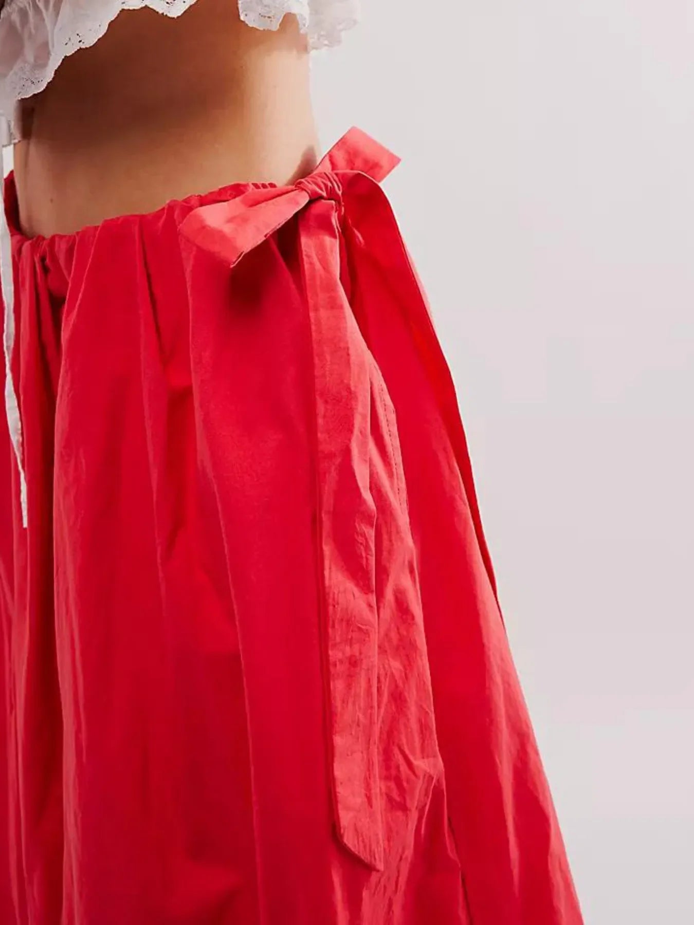Maxi Skirt with Pockets - Side Bow Detail & Drawstring Waist - minbolu -