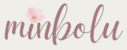 Brand name 'minbolu' with a pink flower on a white background