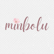 Brand name 'minbolu' with a pink flower on a light pink background