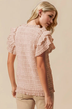 Oh Full Size Frill Notched Flounce Sleeve Blouse - minbolu -