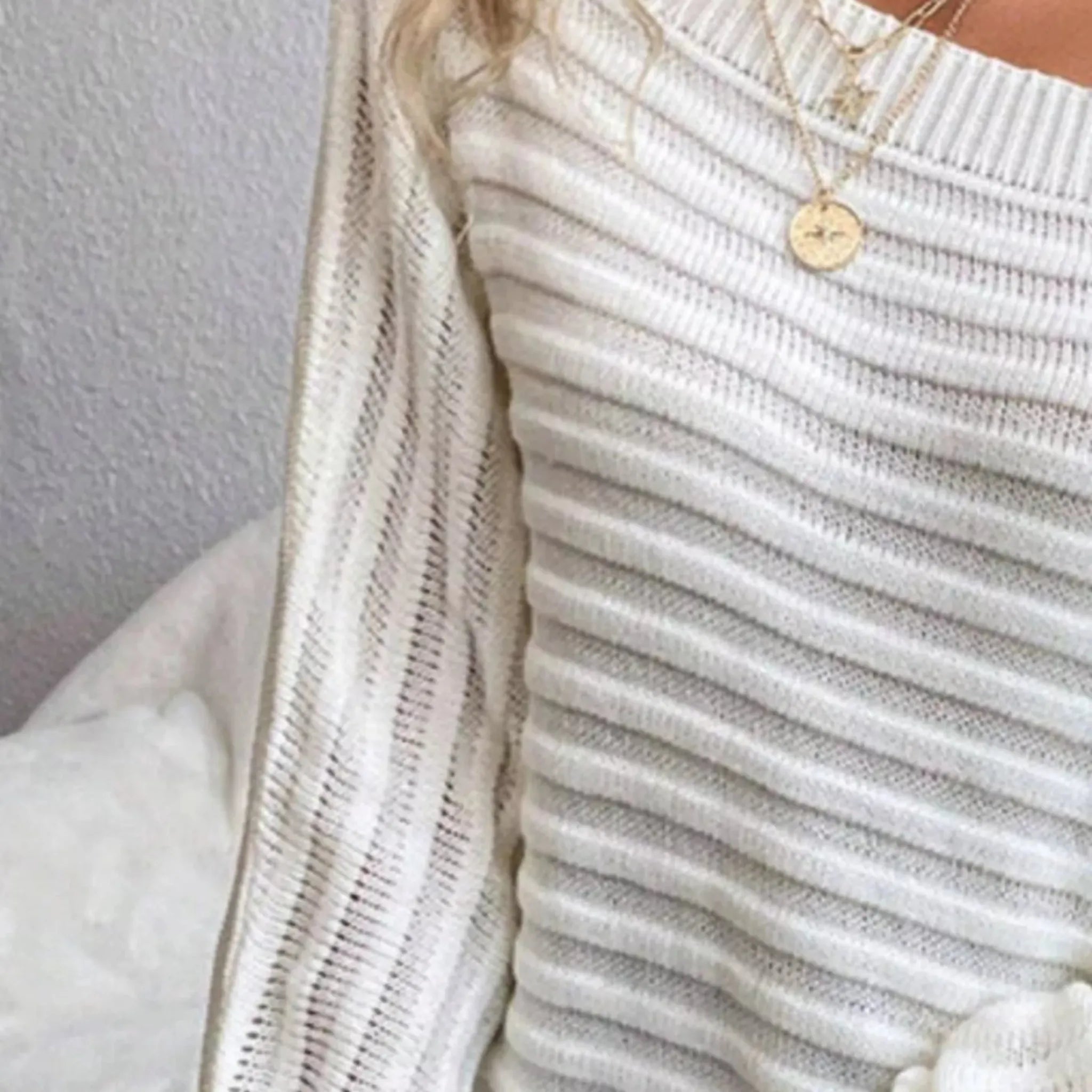 One Shoulder Ribbed Knit Sweater - Relaxed Fit Long Sleeve Top