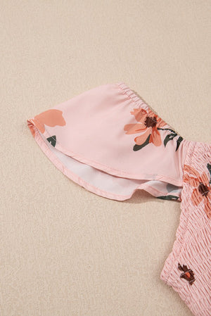 Pink Floral Maxi Dress - V Neck Smocked Boho Dress with Ruffle Hem - Maxi Dresses - minbolu