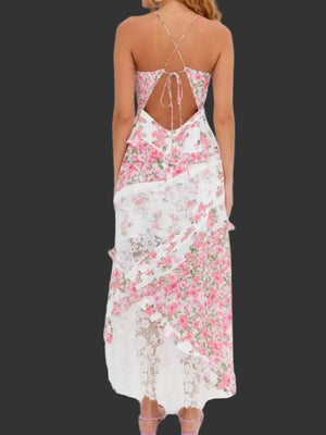 Floral dress with open back on a white background