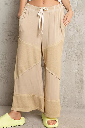 POL Elastic Waistband Wide Leg Pants with Drawstring - minbolu -