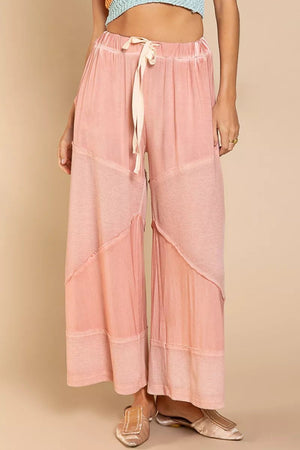 POL Wide Leg Drawstring Pants - Ribbed Boho Culottes with Pockets - minbolu -