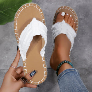 Raw Hem Toe Post Sandals - Summer Chic: White - minbolu -