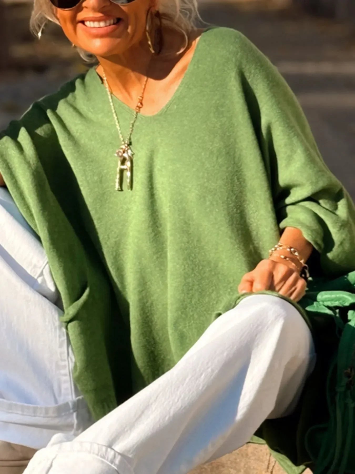 Ribbed Hem V-Neck Sweater - minbolu -